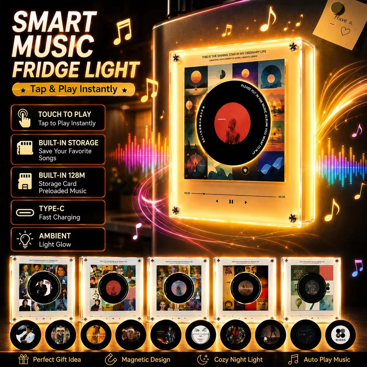 ๐ค Iconic Pop Star NFC Fridge Magnet Music Player | Retro Vinyl Style Decor ๐ต