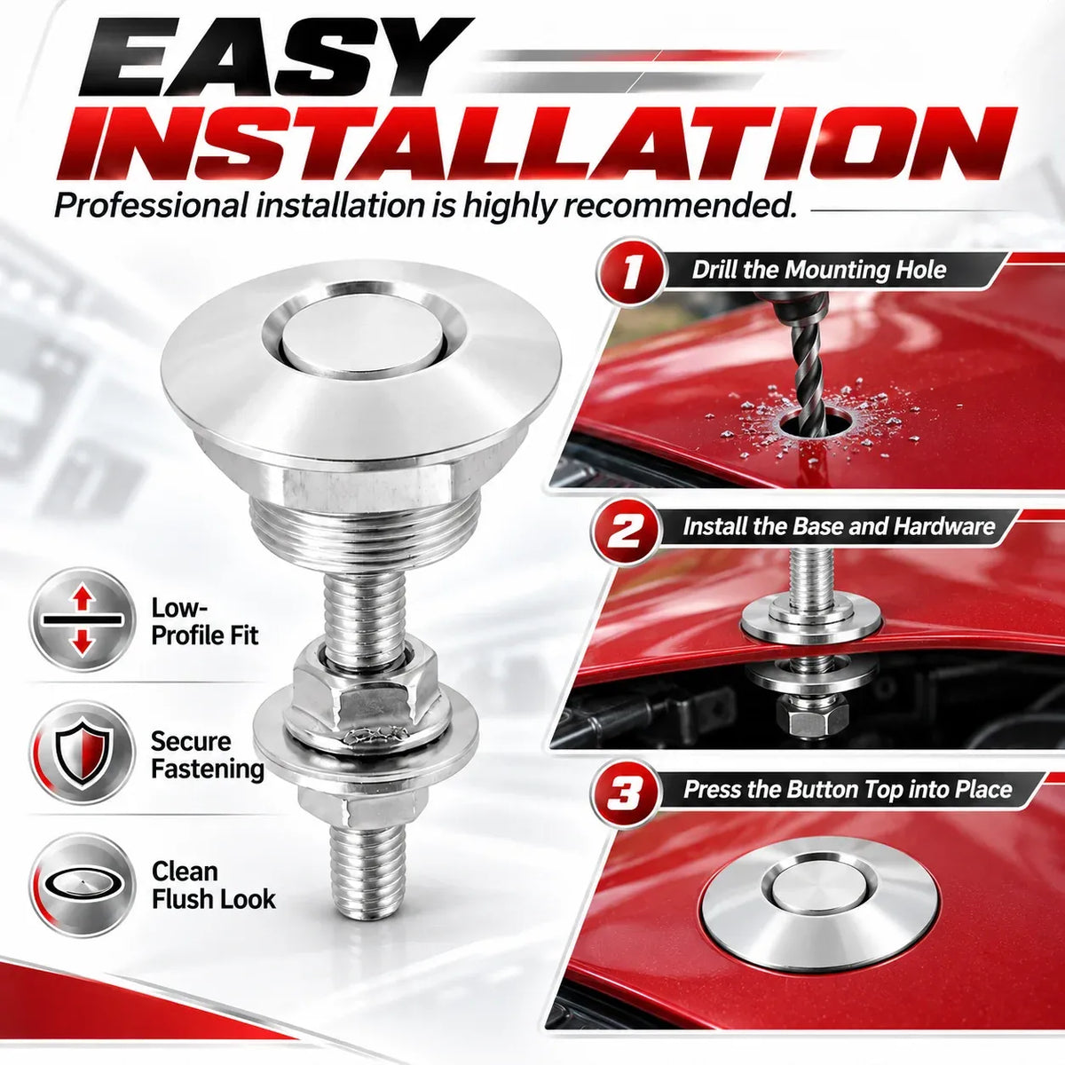 🔧 2PCS Quick Release Hood Pins 🚗 Low-Profile Rotatable Metal Fastener Kit