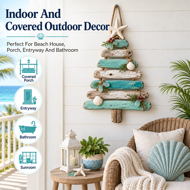 ๐๐ Coastal Christmas Driftwood Tree โ Lighted Beach House Wall Decor