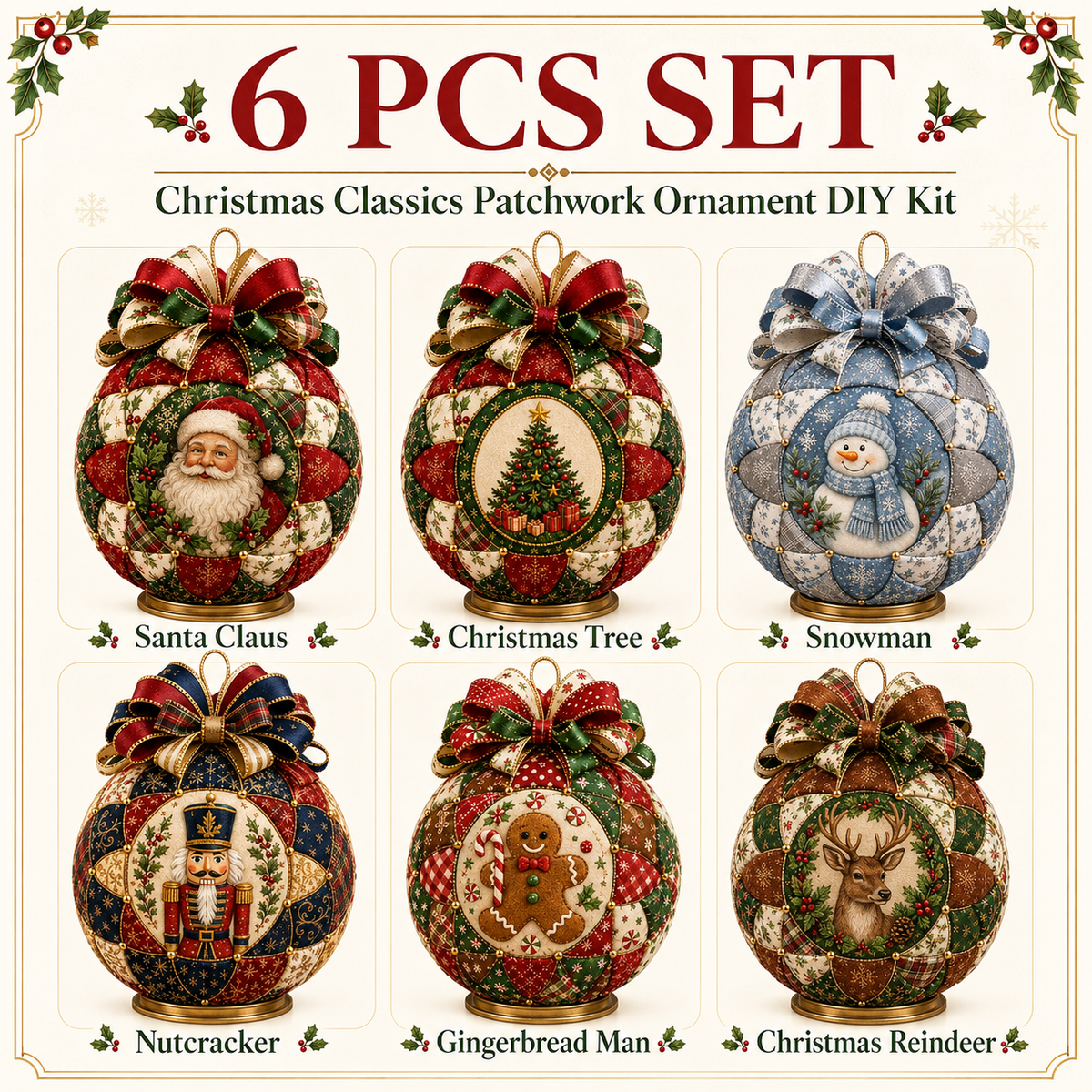 💥 LAST DAY 49% OFF - 🎄 Christmas Classics Patchwork Ornament DIY Kit