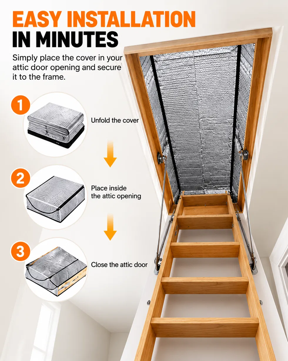 🎃Halloween Deal 50% OFF! Attic Stair Insulation Cover with Zipper Access – Blocks Cold Drafts, Attic Heat & Dust | Fits Openings up to 25" x 54", 11" Tall