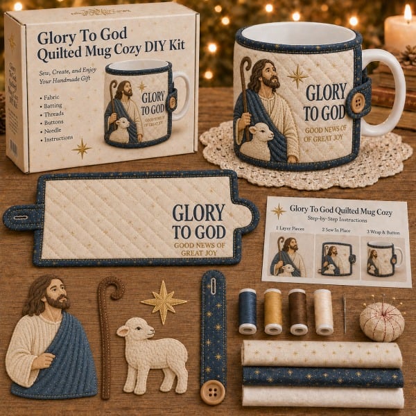 ⏳ Last Day 49% OFF – ✝️ Beginner-Friendly Christmas Faith Mug Cozy Sewing Kit💕