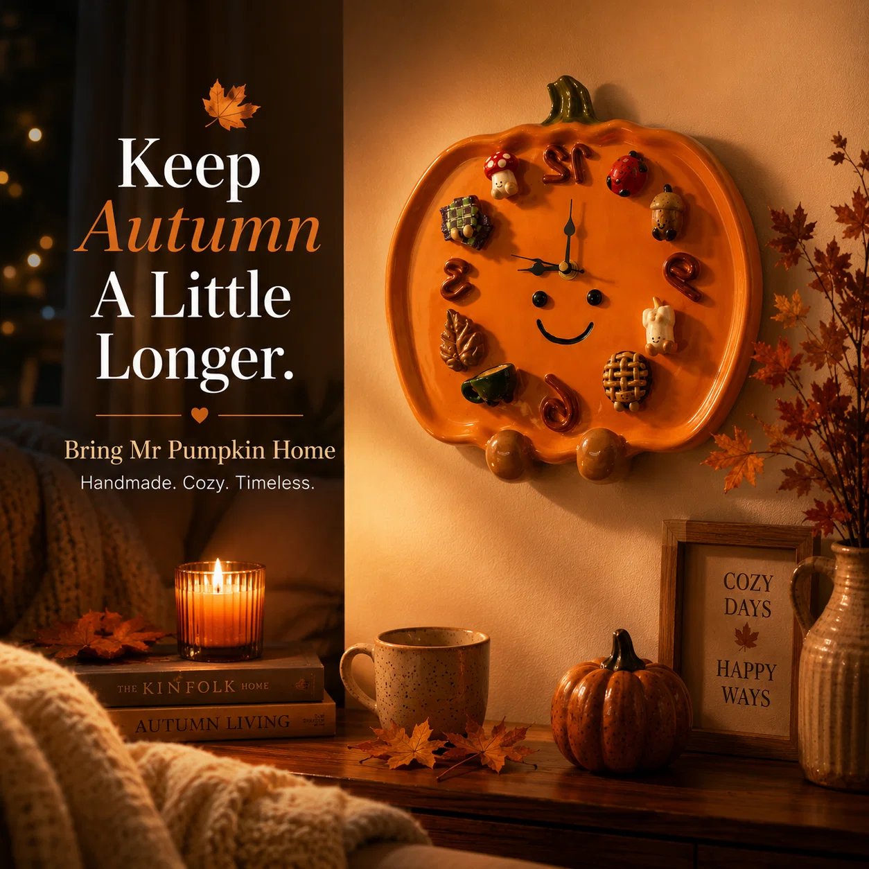 ๐ Mr Pumpkin Magnetic Clock | Handmade Autumn Wall Decor