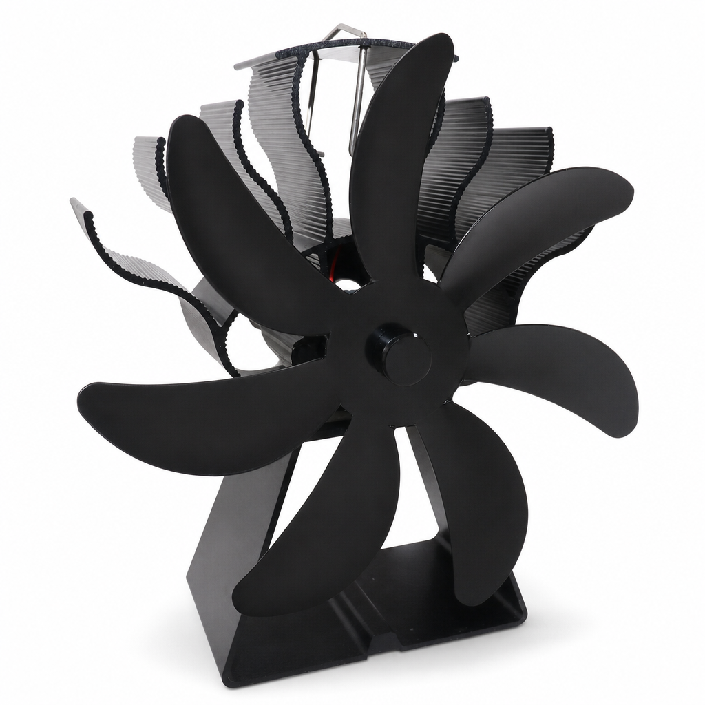 Heat Powered Fireplace Fan with 6 Trapezoidal Base and Thermometer
