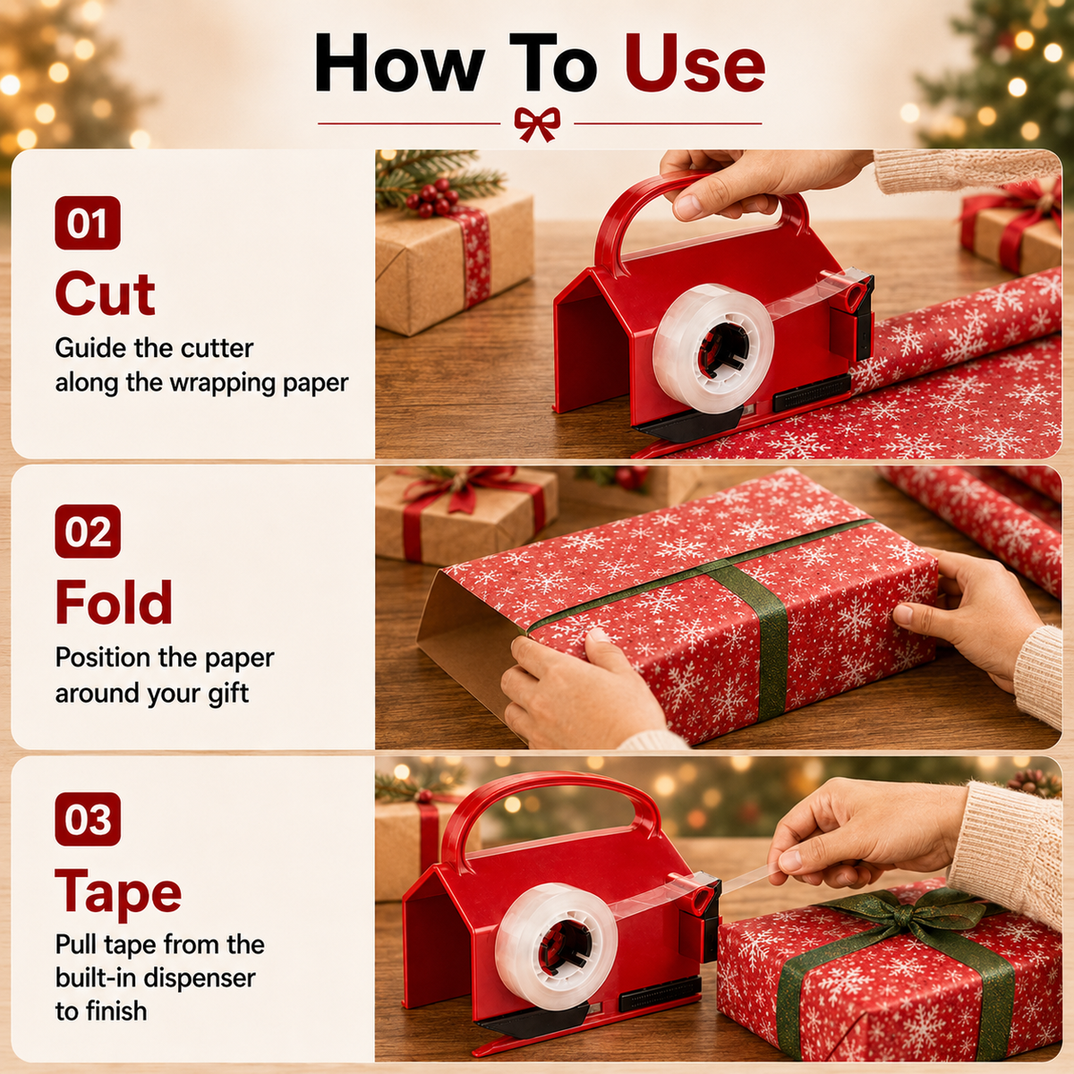 🎁 2-in-1 Wrapping Cutter & Tape Dispenser