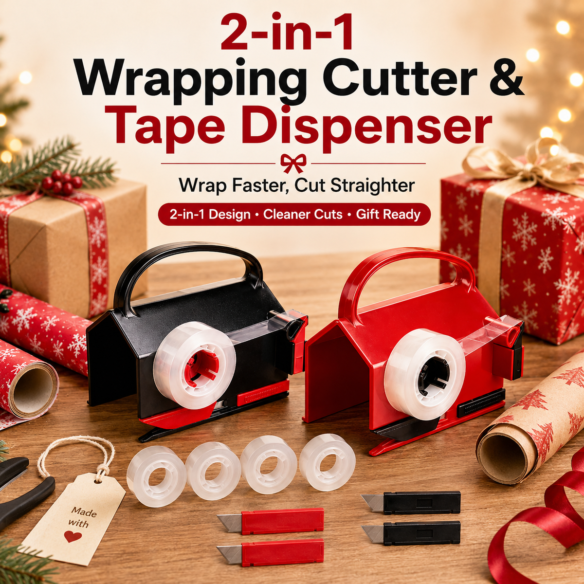 🎁 2-in-1 Wrapping Cutter & Tape Dispenser