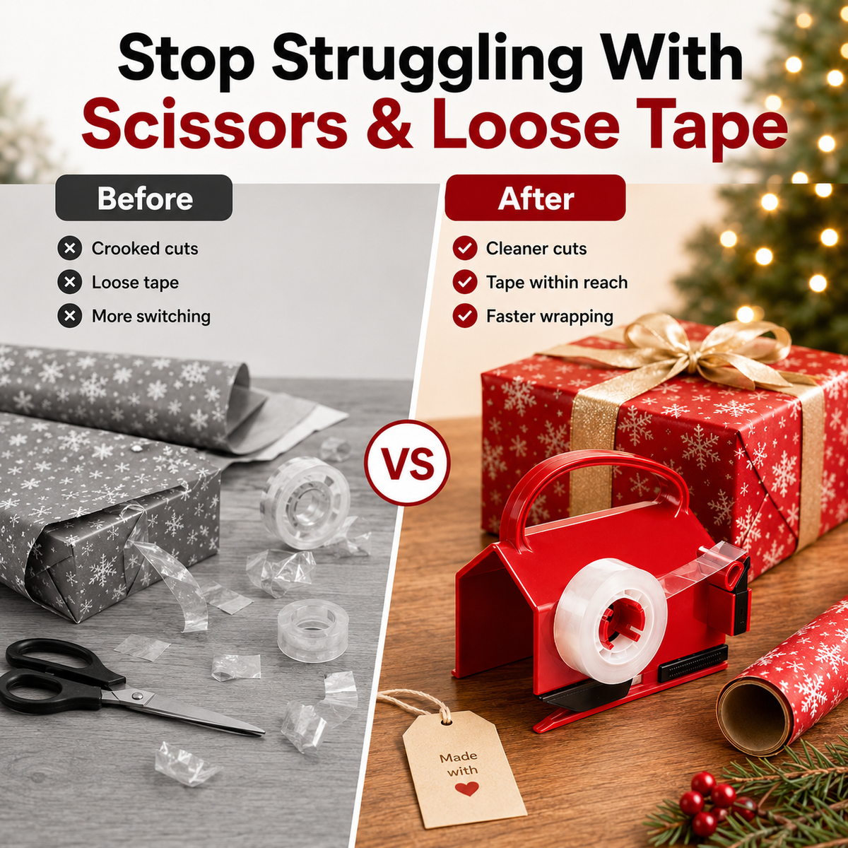 🎁 2-in-1 Wrapping Cutter & Tape Dispenser