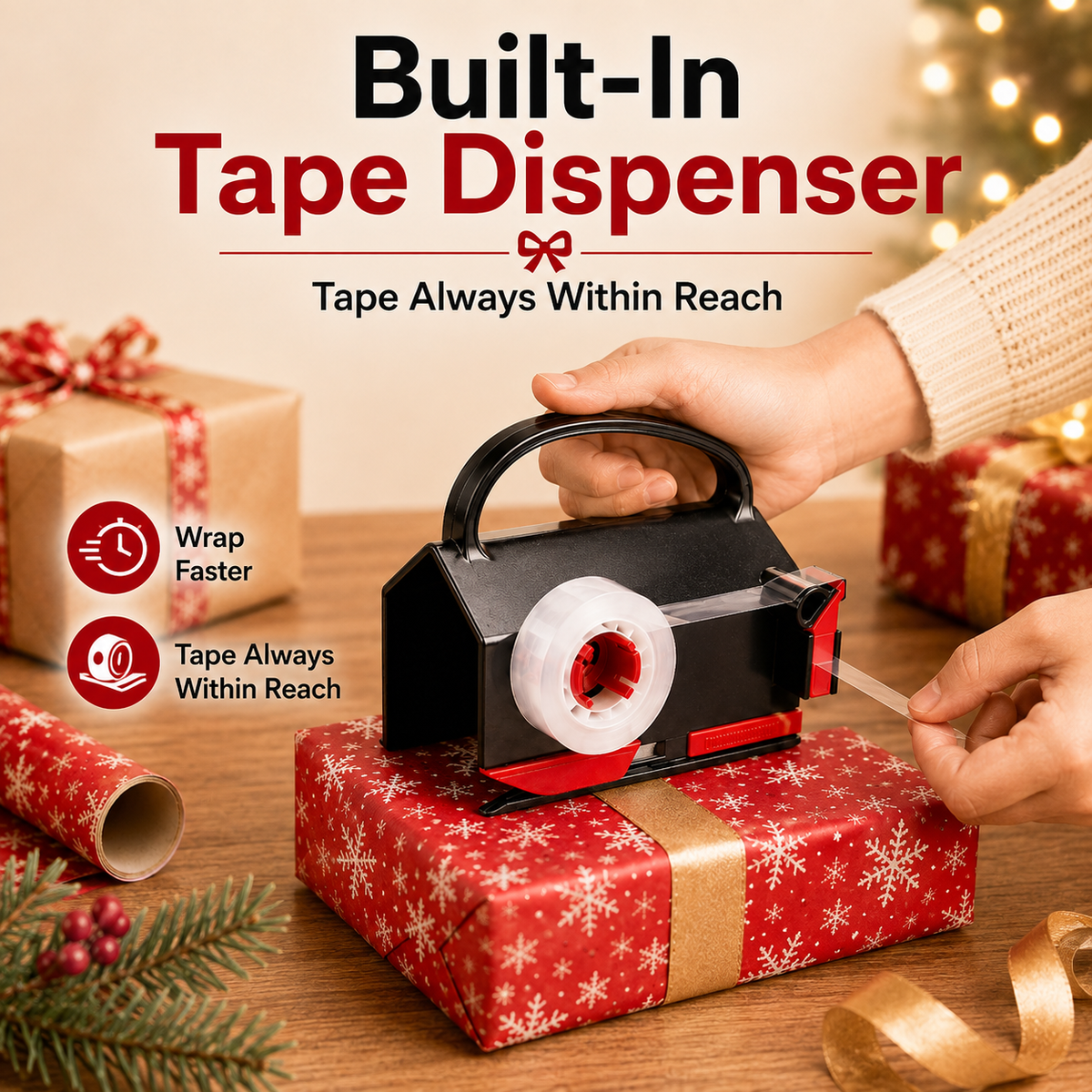 🎁 2-in-1 Wrapping Cutter & Tape Dispenser