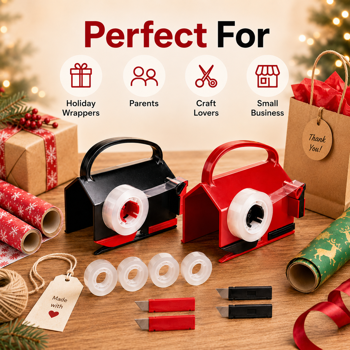🎁 2-in-1 Wrapping Cutter & Tape Dispenser