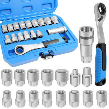 🔧 17-Piece Pass-Through Socket Set – Chrome Vanadium Steel Ratchet Kit for Long Bolts & Tight Spaces ⚙️