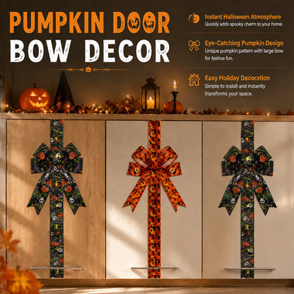 🎀🎃Halloween Cabinet Bow Decor - Cute Pumpkin Ribbon Wreath, Festive Kitchen Cupboard & Door Hanging Decorations