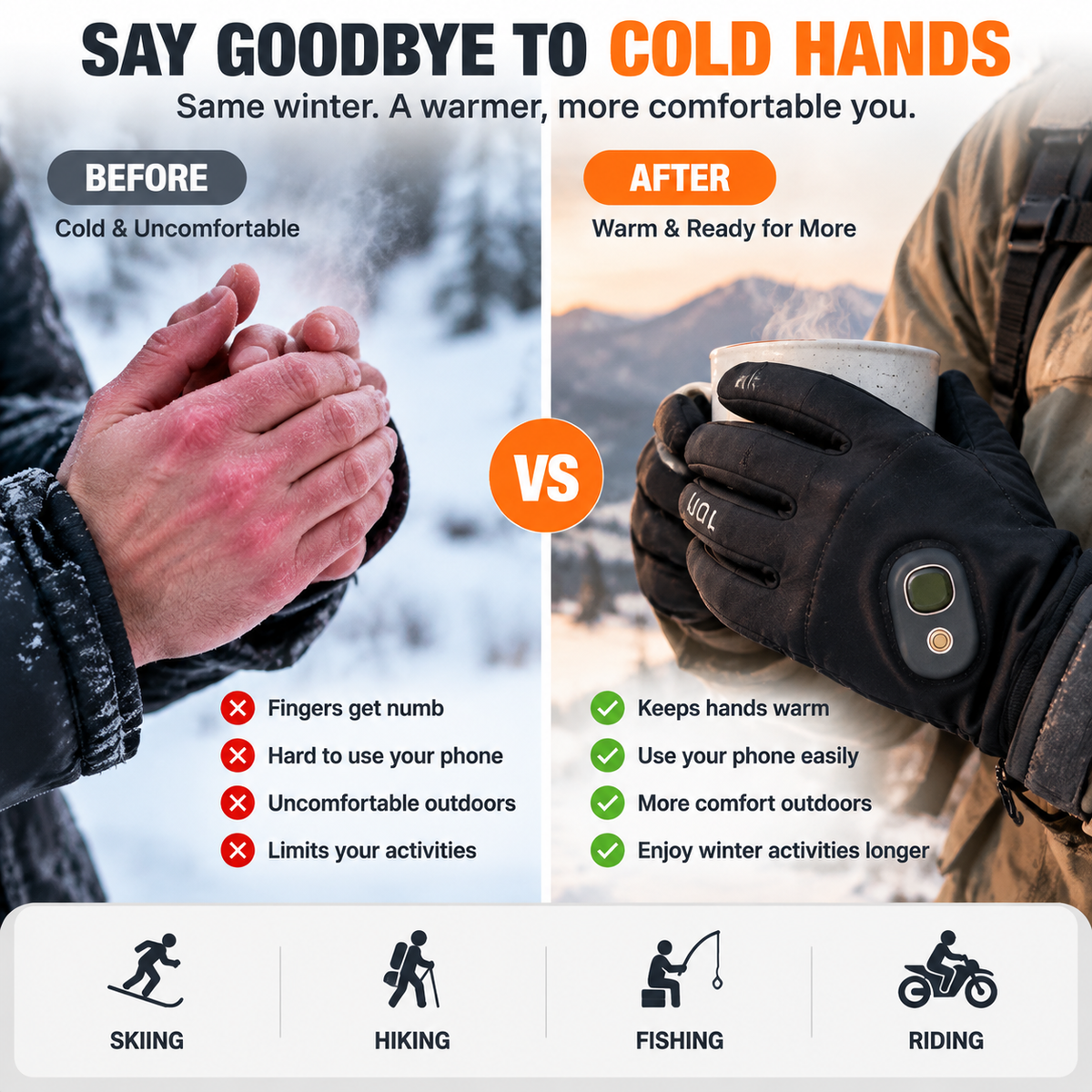 🔥 HOT SALE | Rechargeable Heated Gloves –  Touchscreen Winter Gloves with Adjustable Heat for Skiing, Hiking & Outdoor Use