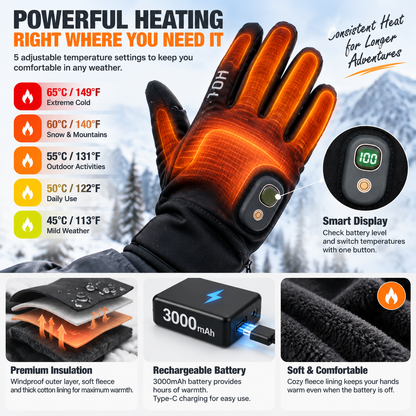 🔥 HOT SALE | Rechargeable Heated Gloves –  Touchscreen Winter Gloves with Adjustable Heat for Skiing, Hiking & Outdoor Use