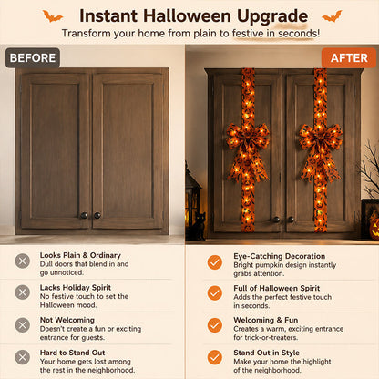 🎀🎃Halloween Cabinet Bow Decor - Cute Pumpkin Ribbon Wreath, Festive Kitchen Cupboard & Door Hanging Decorations