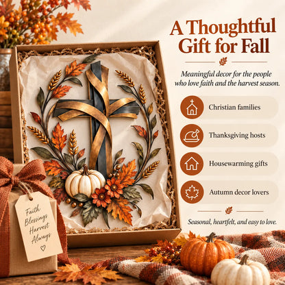 🎃Halloween Deal 50% OFF! ✝️🍂 Autumn Cross & Pumpkin Harvest Metal Wall Decor