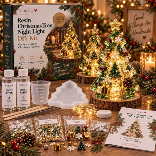 🎄 ✨Beginner-Friendly Resin Christmas Tree Night Light DIY Kit | Complete Kit with Mold, Resin, Fairy Lights & Festive Decorations ✨
