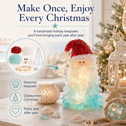 ⏳ Last Day 49% OFF – 🎅 Beginner-Friendly DIY Lighted Sea Glass Santa Christmas Decor Kit 💕