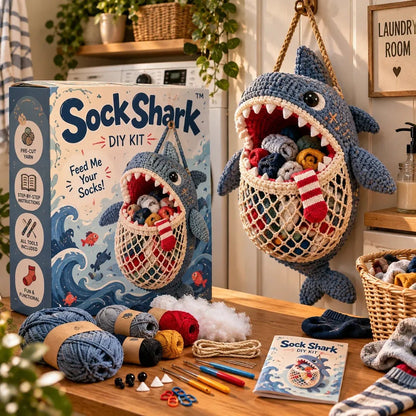 🧦😂 Sock Gobblers™ – DIY Crochet Animal Sock Holder Kit | Funny Hanging Laundry Organizer & Creative Handmade Gift 🦈🐊