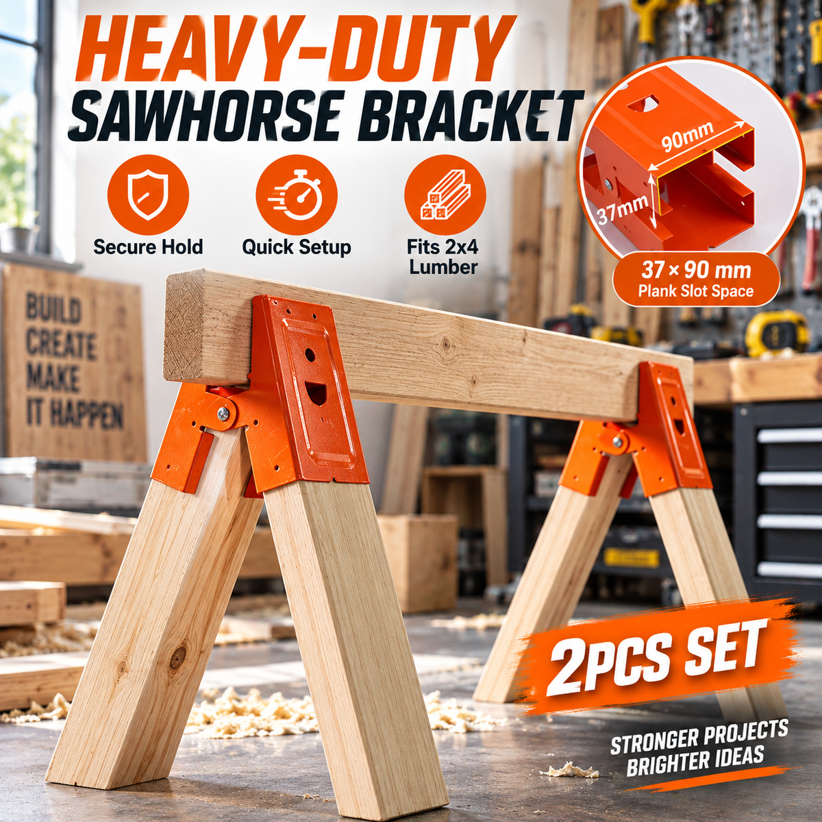 🛠️Heavy Duty Sawhorse Brackets with Clamp