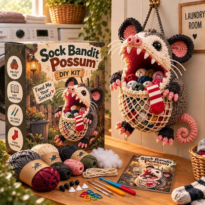 🧦😂 Sock Gobblers™ – DIY Crochet Animal Sock Holder Kit | Funny Hanging Laundry Organizer & Creative Handmade Gift 🦈🐊