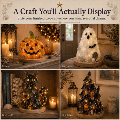 🔥😍 Last Day 49% OFF – 🎃 Beginner-Friendly DIY Lighted Sea Glass Halloween Character Kit Collection💕