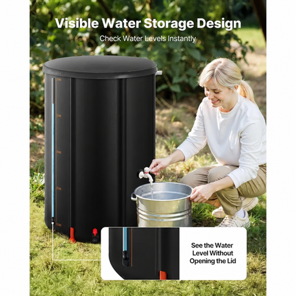 🔥Collapsible Rain Barrel,  , 100 Gallon Portable Rain Water Collection Barrel, 1000D PVC Rainwater Collection System, Garden Water Catcher Tank Storage Container with Spigot & Overflow Kit, Black#SohoChic
