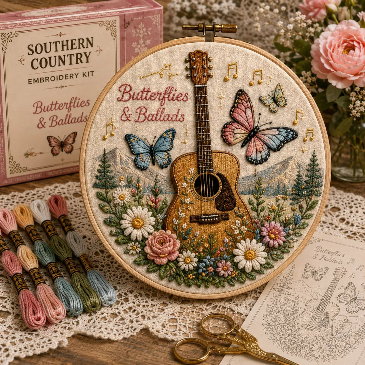 🌼 Beginner-Friendly Dolly Southern Country Needlework DIY Kit | Complete Kit with Pre-Printed Fabric, Wooden Hoop, Floss, Needles & Step-by-Step Guide Included 💕