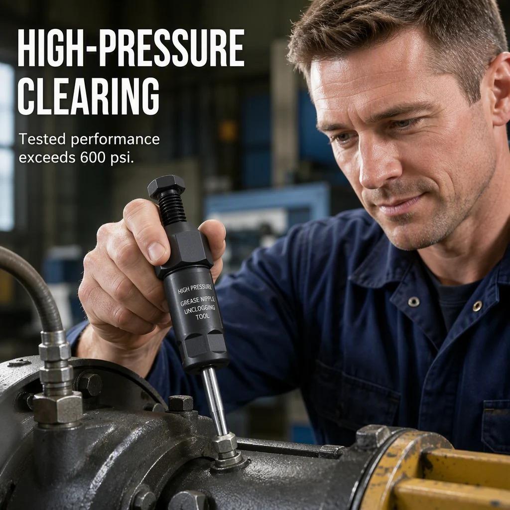 LELUMP™ Heavy-Duty Grease Fitting Cleaner – 600 PSI High-Pressure Grease Gun Unclogging Tool with M6/M8/M10 Adapters🔧