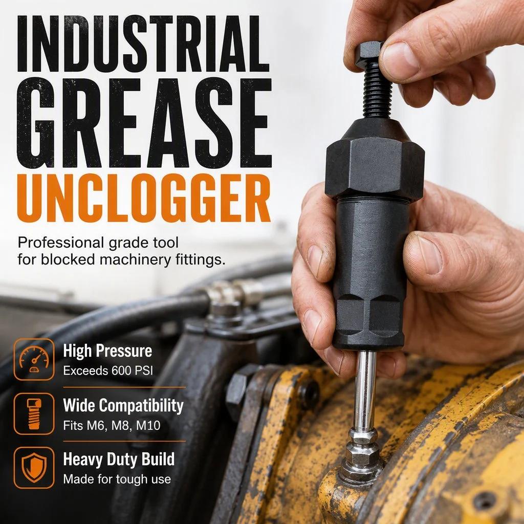 LELUMP™ Heavy-Duty Grease Fitting Cleaner – 600 PSI High-Pressure Grease Gun Unclogging Tool with M6/M8/M10 Adapters🔧