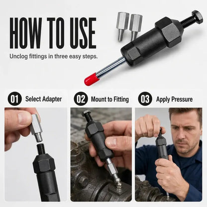 LELUMP™ Heavy-Duty Grease Fitting Cleaner – 600 PSI High-Pressure Grease Gun Unclogging Tool with M6/M8/M10 Adapters🔧