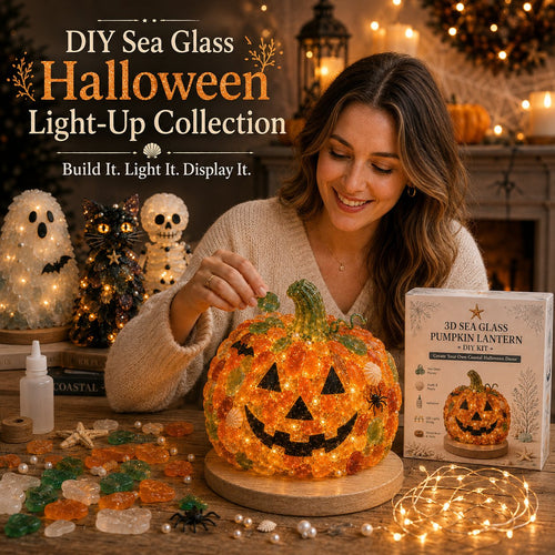 🔥😍 Last Day 49% OFF – 🎃 Beginner-Friendly DIY Lighted Sea Glass Halloween Character Kit Collection💕