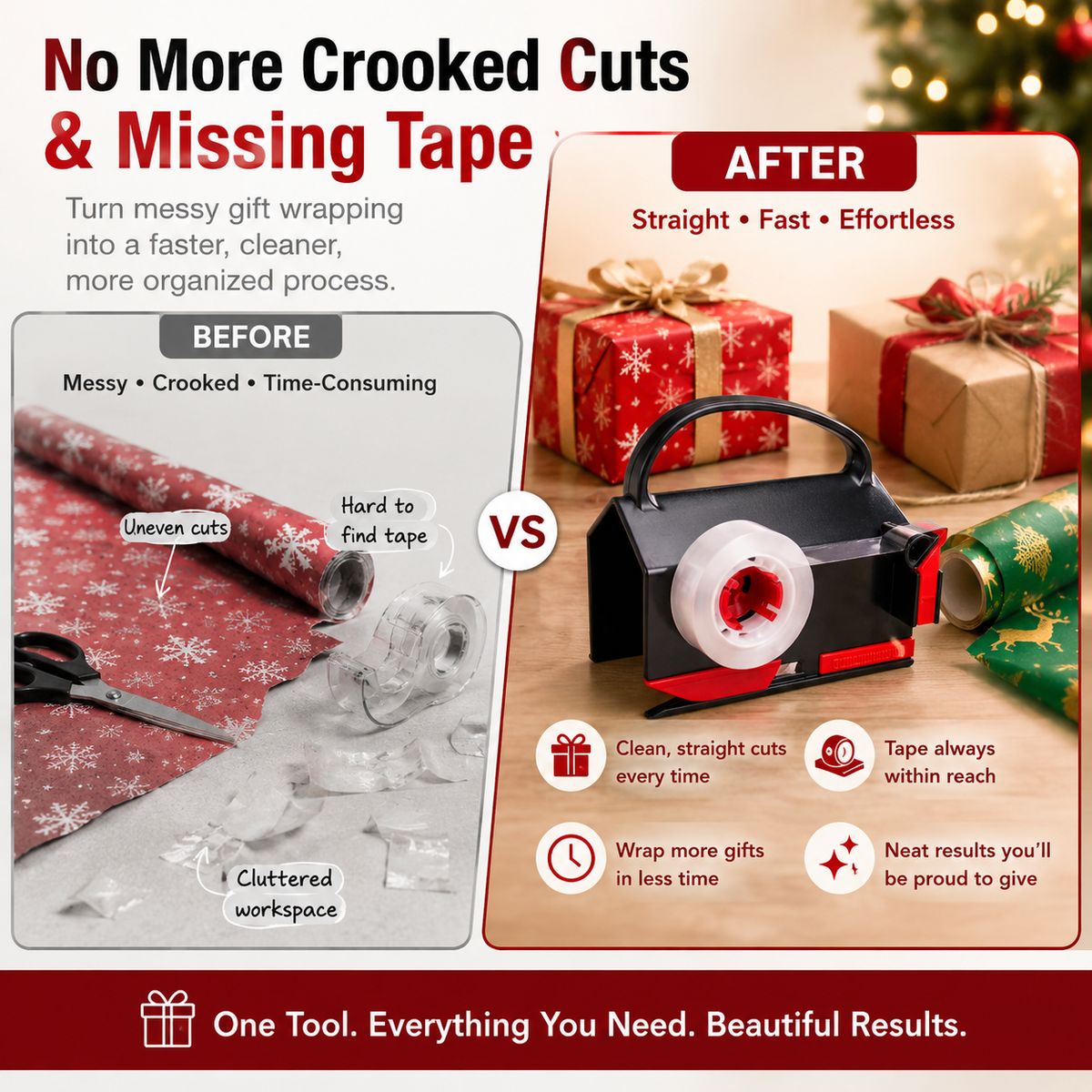 🎁 2-in-1 Wrapping Cutter & Tape Dispenser