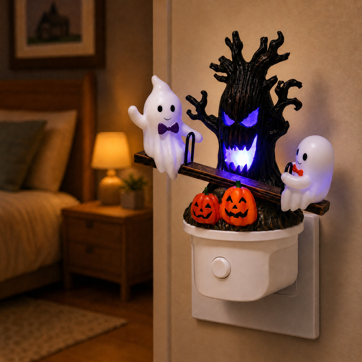 🎃 Last Day 50% OFF——👻 Animated Ghost Seesaw Plug-In Night Light – Halloween Decor