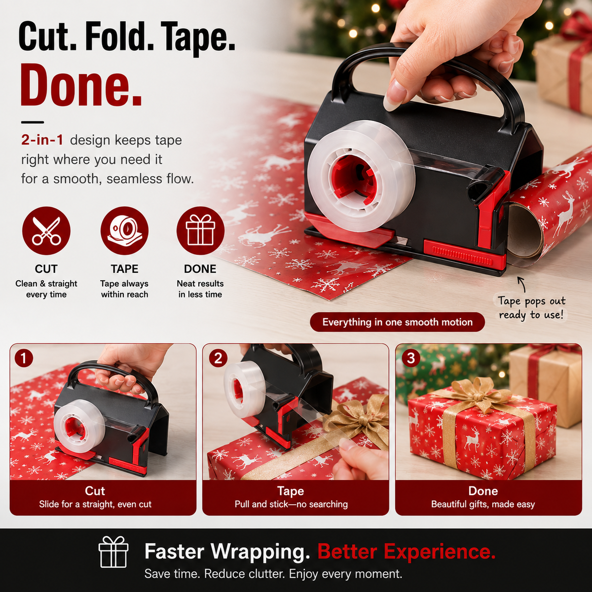 🎁 2-in-1 Wrapping Cutter & Tape Dispenser