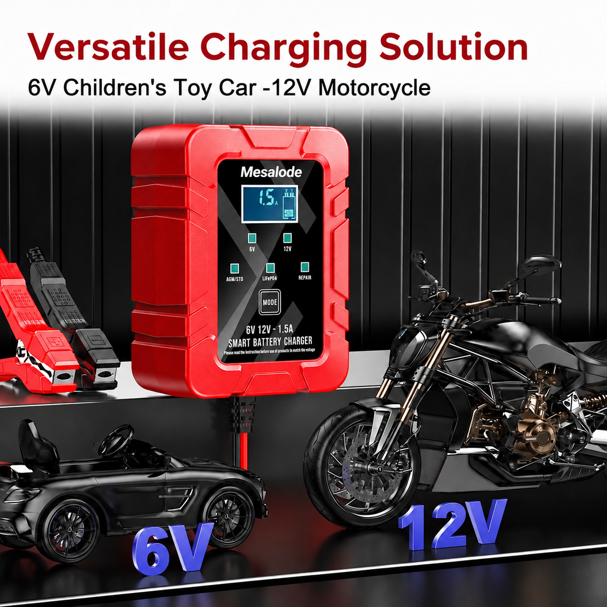 1.5A 6V/12V Smart Battery Charger – LCD Display & Battery Repair Mode