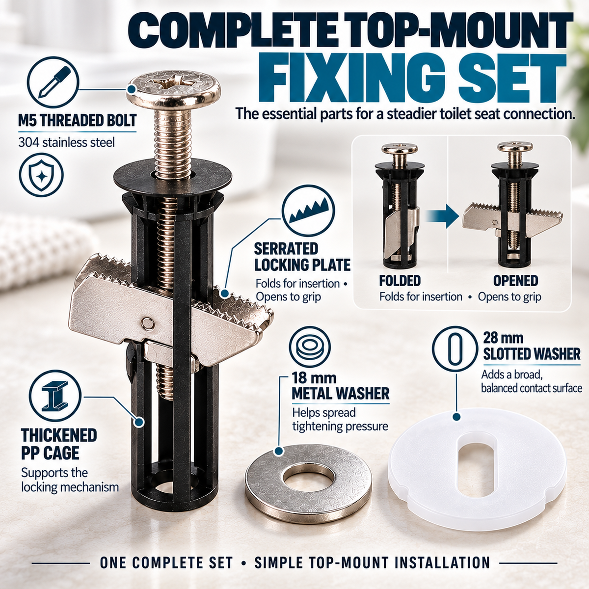 🎃Halloween Deal 50% OFF! 🔒 Universal Locking Toilet Seat Fixing Bolt – 304 Stainless Steel Quick-Lock Kit with 2 Washers
