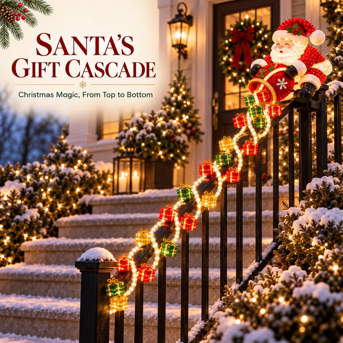 🔥🎅 Santa Magic Gift Cascade Railing Light