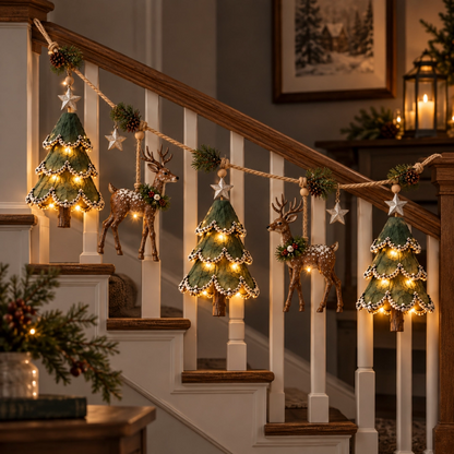 🎃Halloween Deal 50% OFF! Lighted Woodland Christmas Garland with Deer & Mini Tree Ornaments
