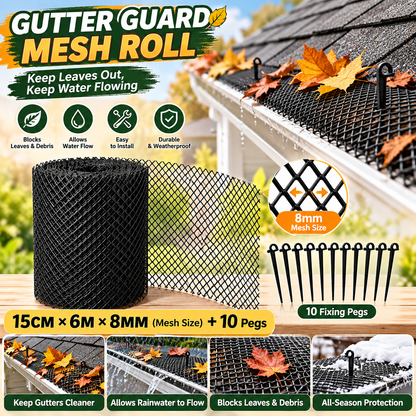 🎃Halloween Deal 50% OFF! Gutter Guard Mesh Roll – Leaf Filter Net with Fixing Pegs