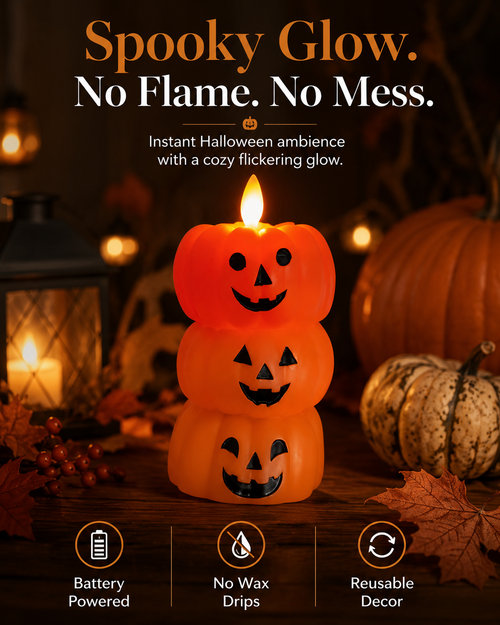 🎃The cozy pumpkin flicker everyone loves — no flame, no wax, no worry.