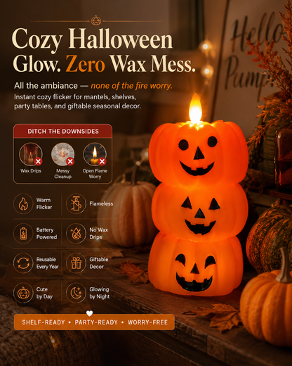 🎃The cozy pumpkin flicker everyone loves — no flame, no wax, no worry.