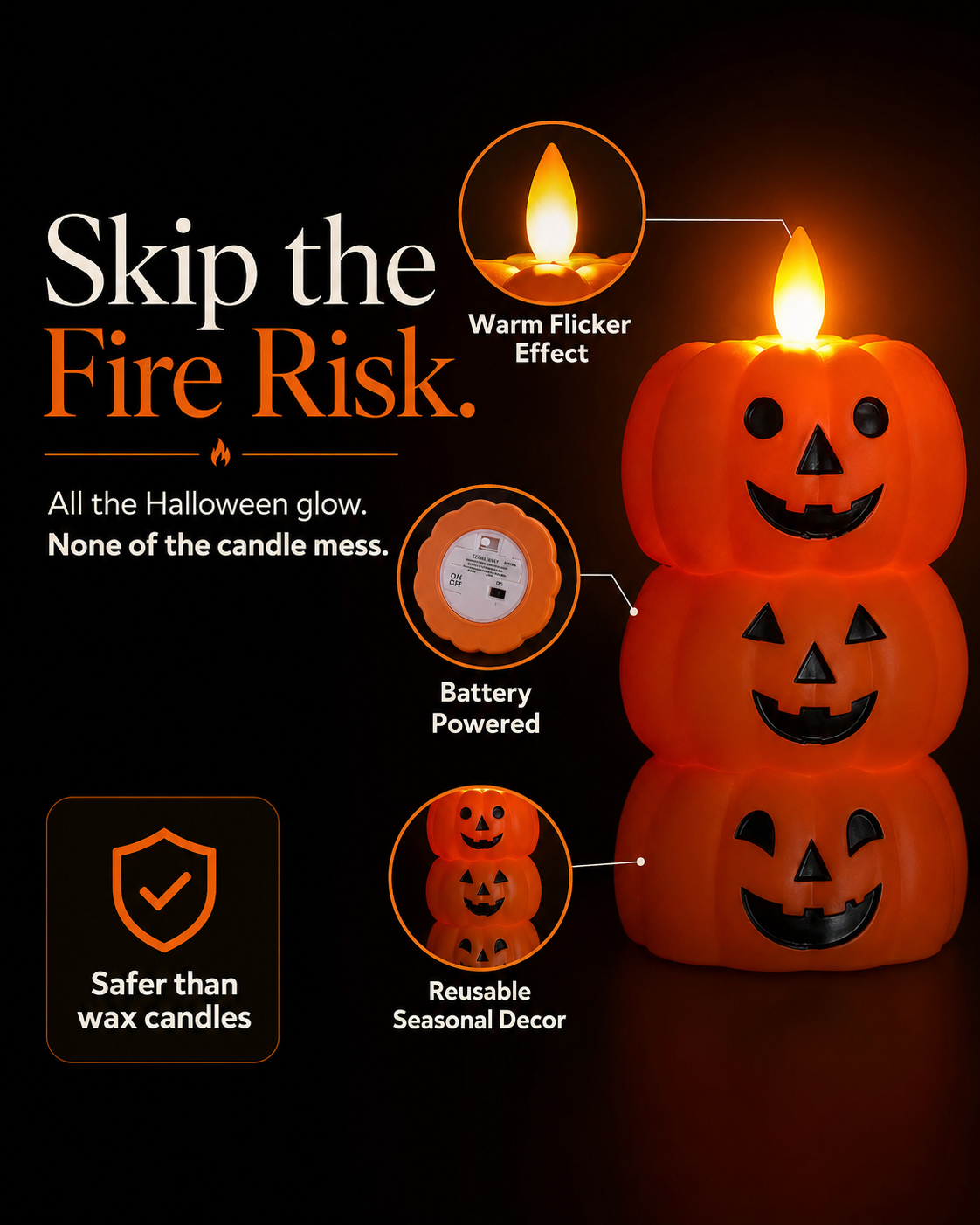 🎃The cozy pumpkin flicker everyone loves — no flame, no wax, no worry.