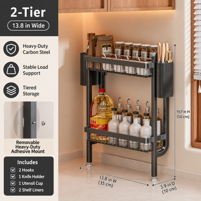 Clear the Clutter. Keep Everything Within Reach. 3 sturdy tiers that mount in minutes — no drilling, no wall damage, no wasted counter space.