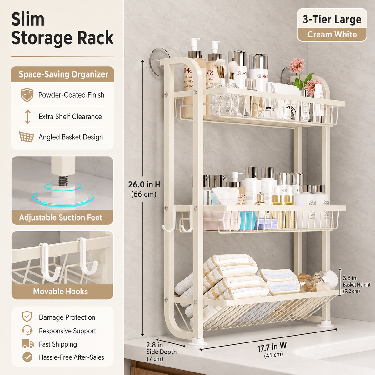 Clear the Clutter. Keep Everything Within Reach. 3 sturdy tiers that mount in minutes — no drilling, no wall damage, no wasted counter space.