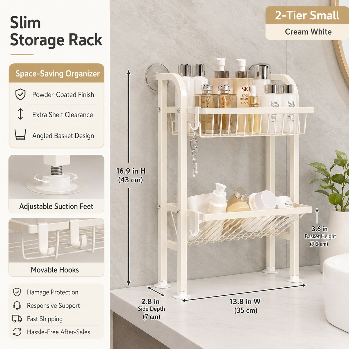 Clear the Clutter. Keep Everything Within Reach. 3 sturdy tiers that mount in minutes — no drilling, no wall damage, no wasted counter space.