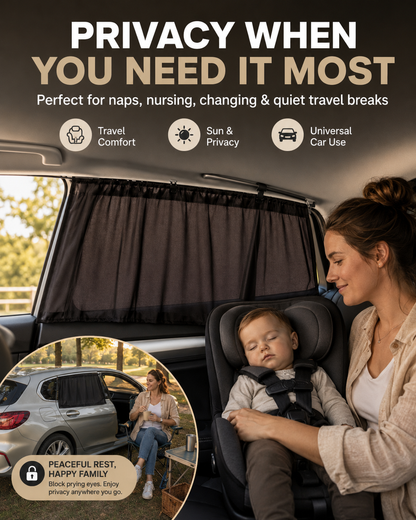 Sleep Anywhere. Zero Prying Eyes. Blackout car curtains that install in 10 seconds — no drilling, no tools, no permanent damage to your vehicle.