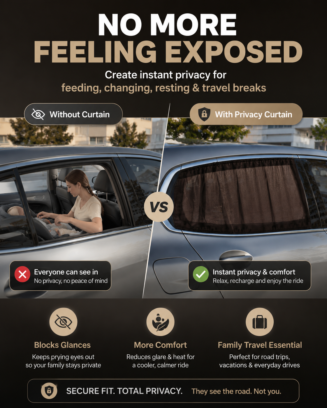 Sleep Anywhere. Zero Prying Eyes. Blackout car curtains that install in 10 seconds — no drilling, no tools, no permanent damage to your vehicle.