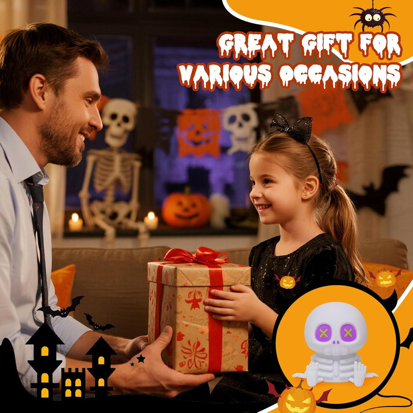 👻Halloween Skull Night Light, Soft Squeeze Silicone Lamp 7 Color Changing 🎃🦇