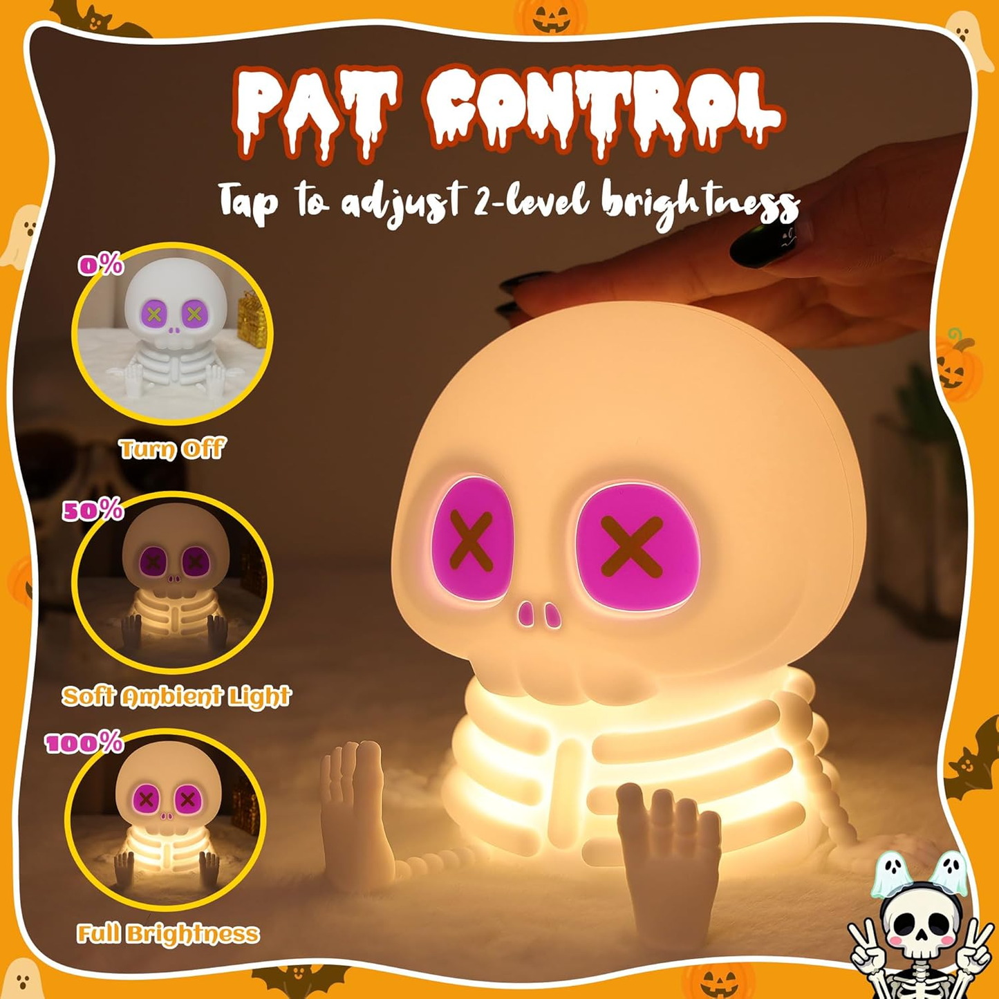 👻Halloween Skull Night Light, Soft Squeeze Silicone Lamp 7 Color Changing 🎃🦇