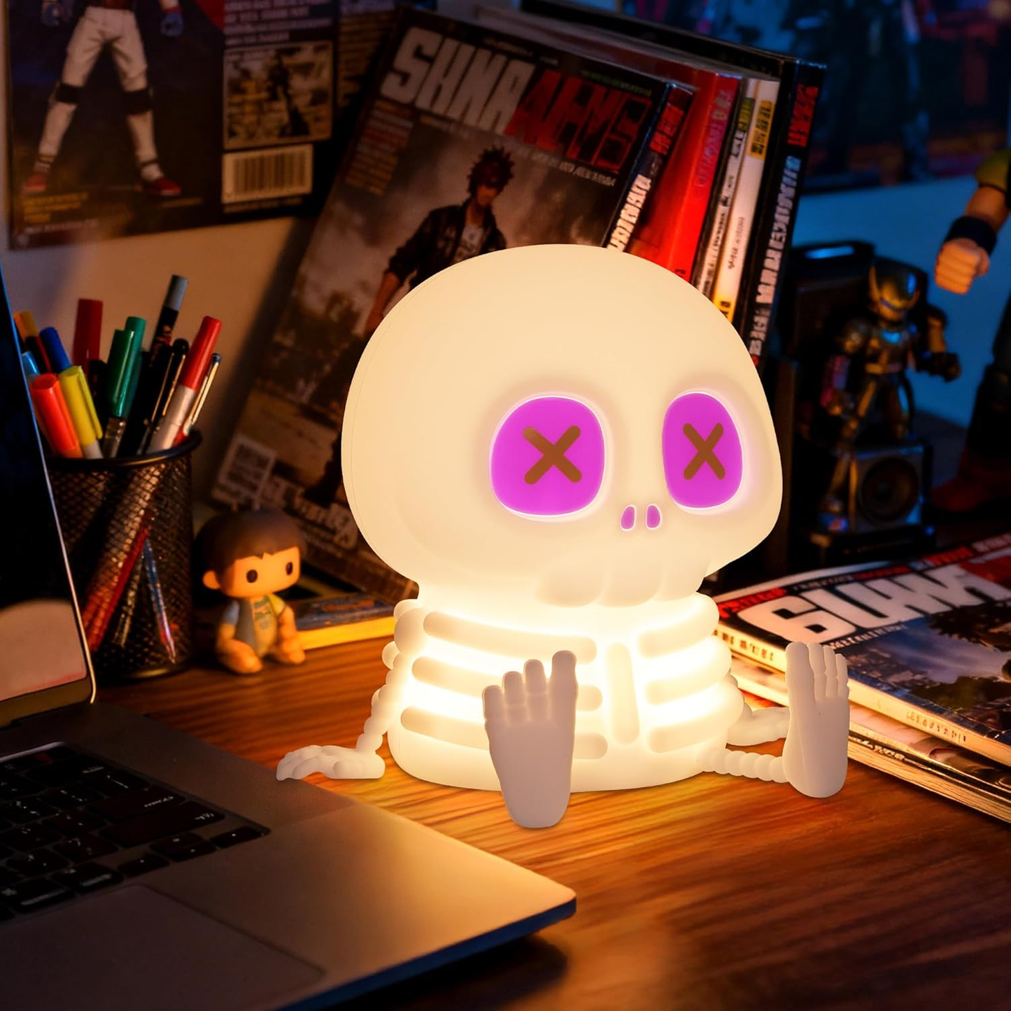 👻Halloween Skull Night Light, Soft Squeeze Silicone Lamp 7 Color Changing 🎃🦇